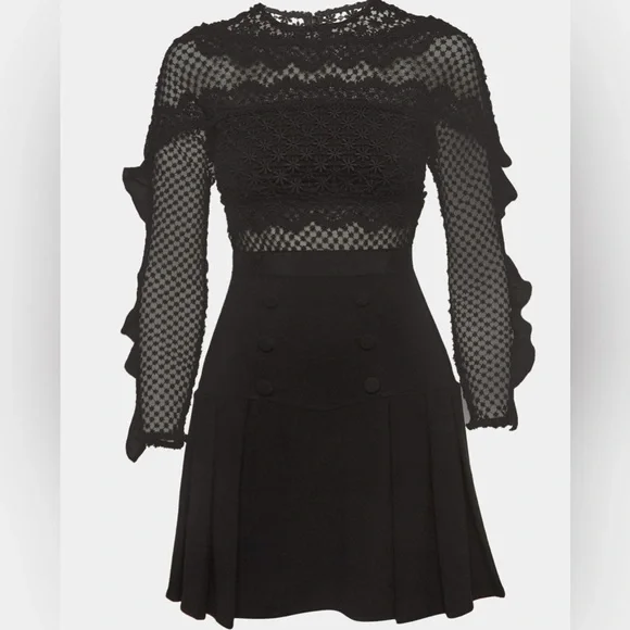 Self-Portrait Black Bellis Lace and Crepe Ruffled Mini Dress - Picture 4 of 10